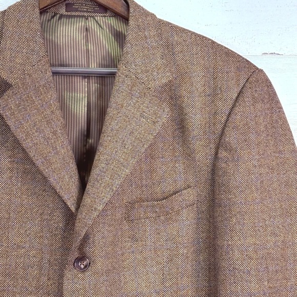 Roberto‎ Villini Collezione 42L Brown Plaid Tweed Blazer Jacket 100% Lambswool